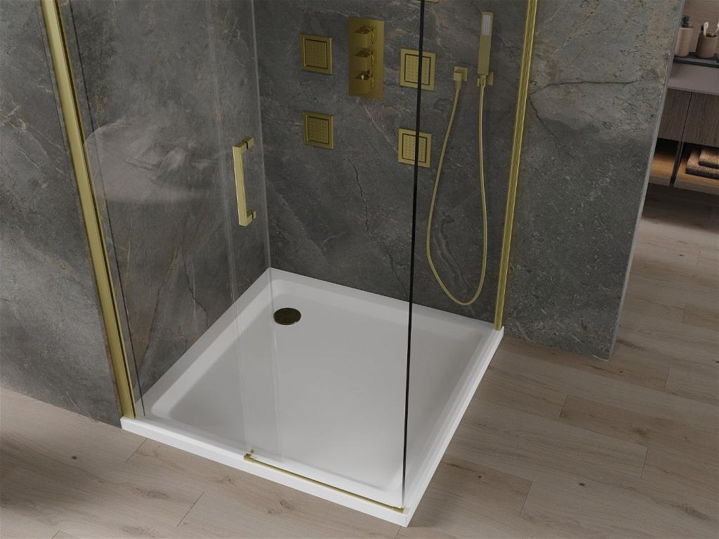 MEXEN/S - Omega Sprchovací kút 100x100 cm, transparent, zlatý + vanička so sifónom (825-100-100-50-00-4010)