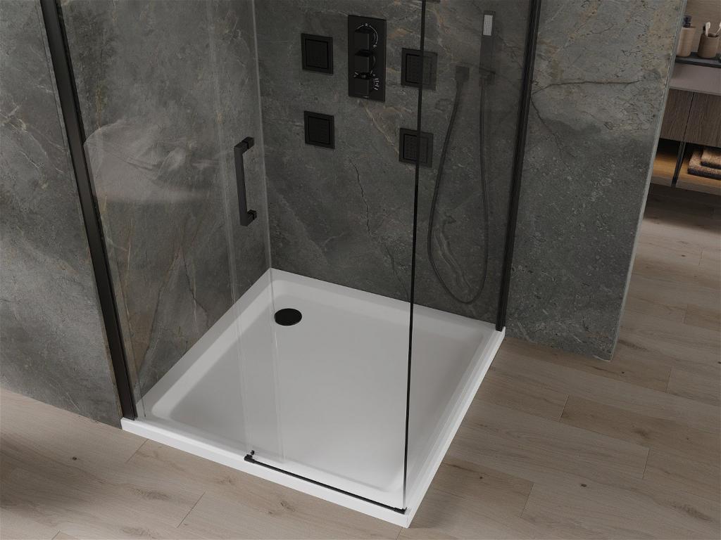 MEXEN/S - Omega sprchovací kút 100x100 cm, transparent, čierna + biela vanička so sifónom, (825-100-100-70-00-4010B)