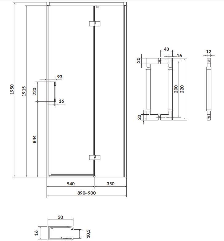 CERSANIT/S - Sprchovací kút LARGA 90x90 čierny, pravý, číre sklo (S932-124/90)