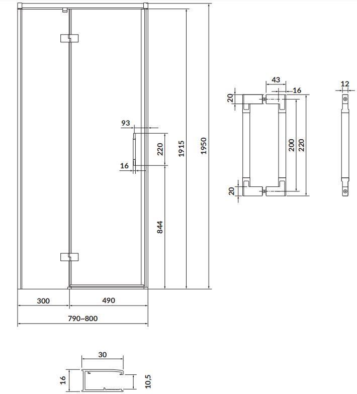 CERSANIT/S - Sprchovací kút LARGA 80x90 čierny, ľavý, číre sklo (S932-127/90)