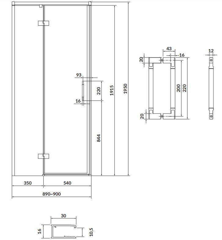 CERSANIT/S - Sprchovací kút LARGA 90x80 čierny, ľavý, číre sklo (S932-128/80)