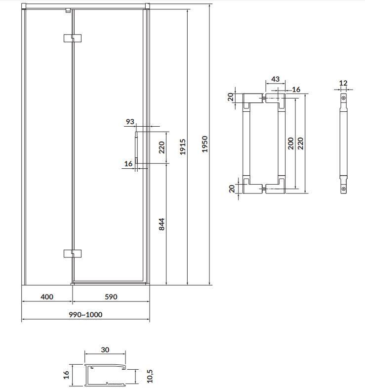 CERSANIT/S - Sprchovací kút LARGA 100x90 čierny, ľavý, číre sklo (S932-129/90)