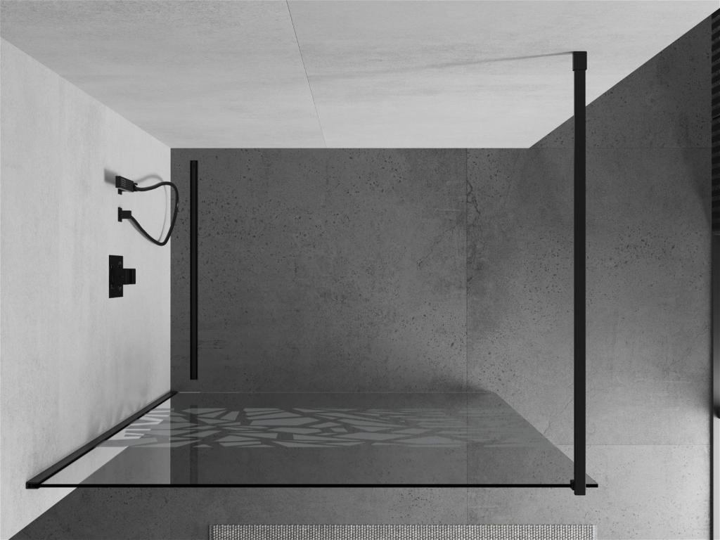 MEXEN/S - KIOTO Sprchová zástena WALK-IN 130x200 cm 8 mm, čierna, biely vzor (800-130-101-70-85)