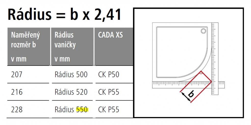 KERMI - Cada XS strieborná lesk štvrťkruh (kyvné dvere), R550 1010/2000 číre sklo s CadaClean CKP5510120VPK (CKP5510120VPK)