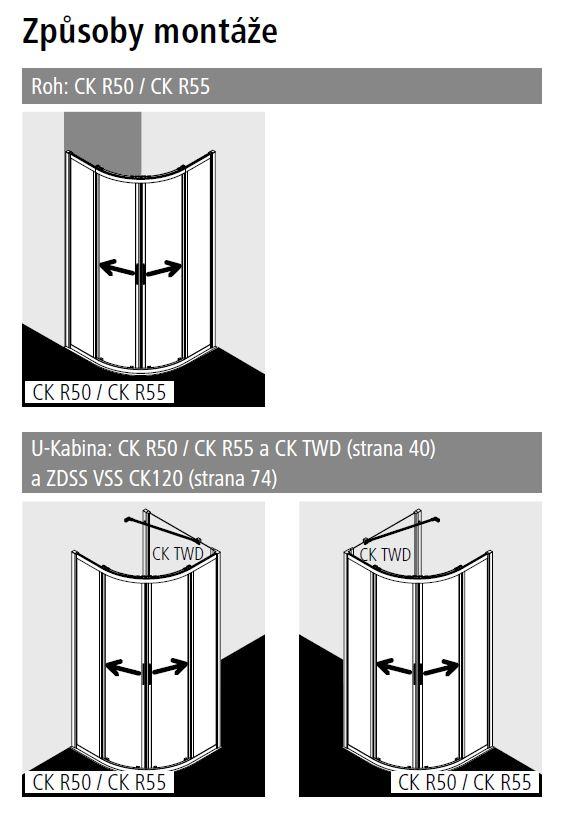 Kermi štvrťkruh Cada XS R55 posuv, 900x2000, číre sklo clean, profil strieborný lesk (CKR5509020VPK)
