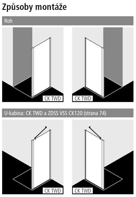 Kermi Bočná stena Cada XS TWD 0250x2000 210-260 BIELA číre+Clean (CKTWD025202PK)