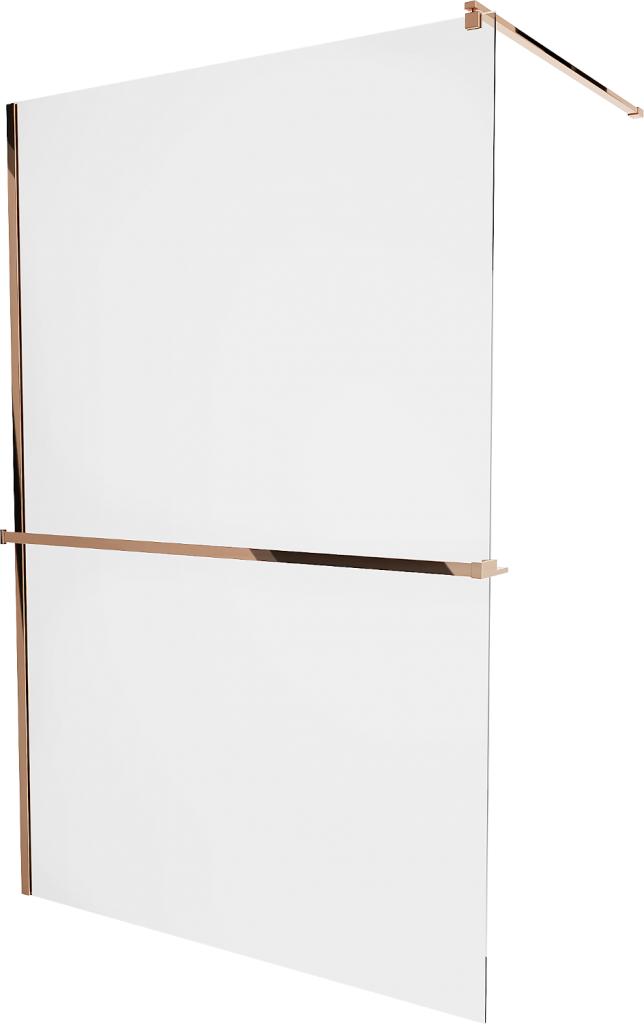 MEXEN/S - KIOTO Sprchová zástena WALK-IN s poličkou a držiakom uterákov 120 x 200 cm, transparent 8 mm, ružové zlato 800-120-121-60-00