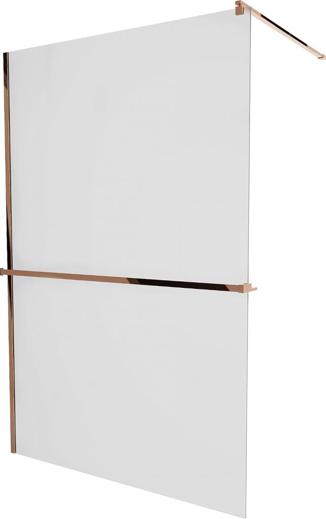 MEXEN/S - KIOTO Sprchová zástena WALK-IN s poličkou a držiakom uterákov 120 x 200 cm, matné sklo 8 mm, ružové zlato 800-120-121-60-30