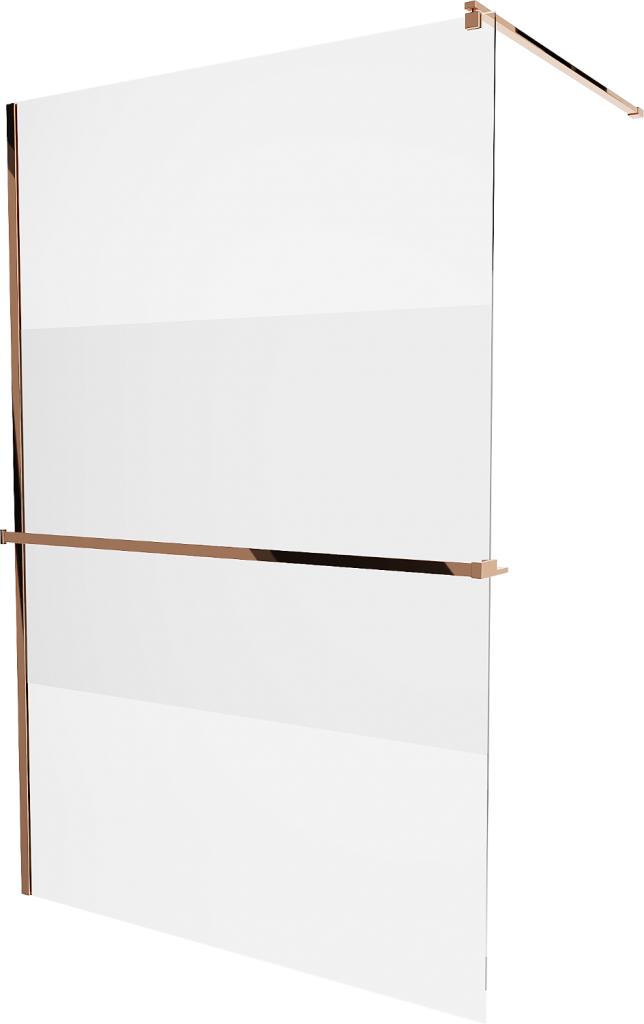 MEXEN/S - KIOTO Sprchová zástena WALK-IN s poličkou a držiakom uterákov 120 x 200 cm, transparent/matné sklo 8 mm, ružové zlato 800-120-121-60-35