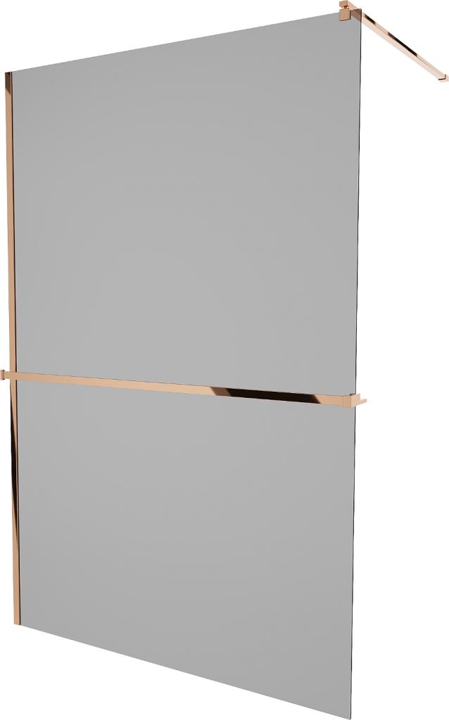MEXEN/S - KIOTO Sprchová zástena WALK-IN s poličkou a držiakom uterákov 120 x 200 cm, grafit 8 mm, ružové zlato 800-120-121-60-40