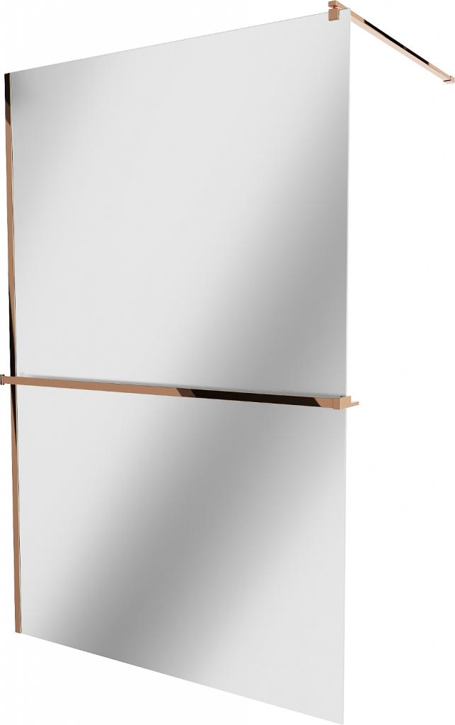 MEXEN/S - KIOTO Sprchová zástena WALK-IN s poličkou a držiakom uterákov 120 x 200 cm, zrkadlové 8 mm, ružové zlato 800-120-121-60-50