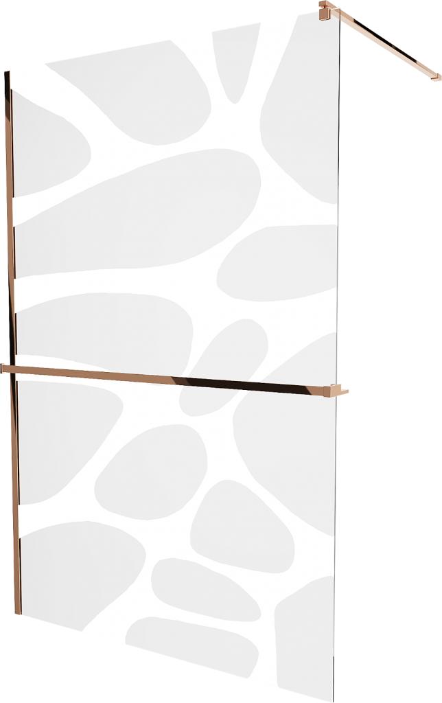 MEXEN/S - KIOTO Sprchová zástena WALK-IN s poličkou a držiakom uterákov 120 x 200 cm, transparent/biely dekor 8 mm, ružové zlato 800-120-121-60-97