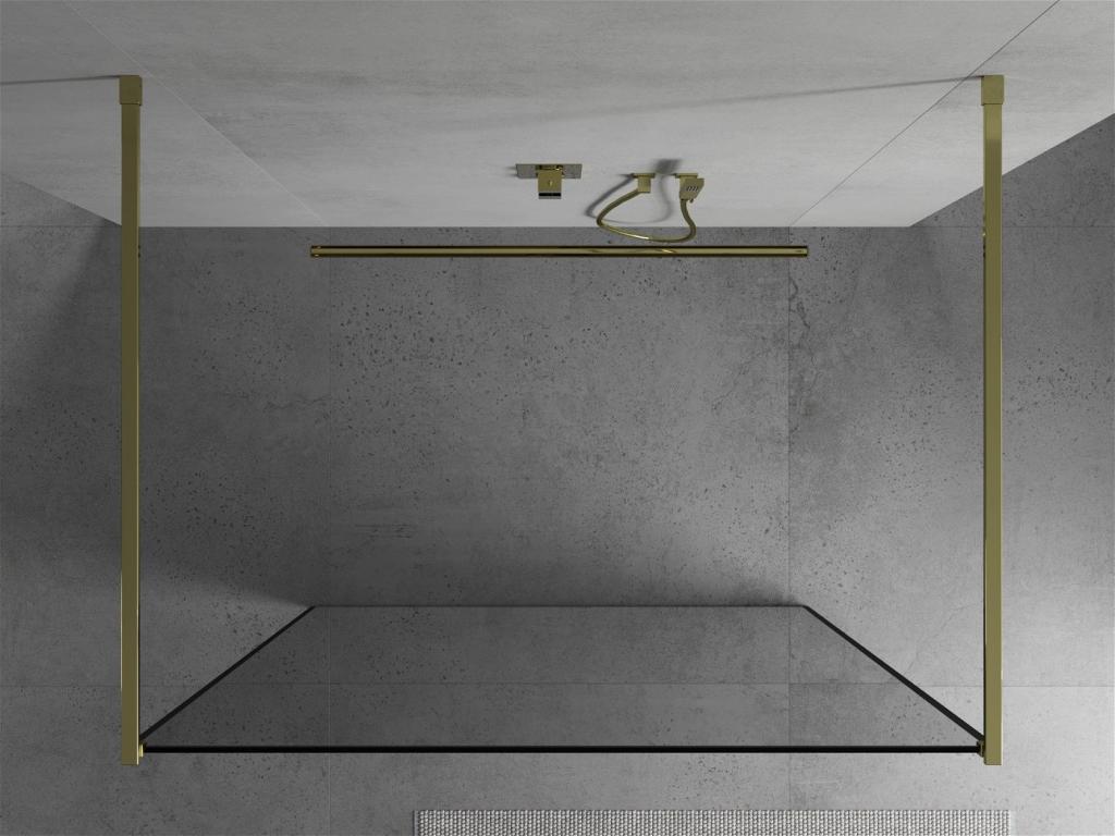 MEXEN/S - KIOTO samostatne stojaca sprchová zástena 100 x 200 cm, transparent/čierna vzor 8 mm, zlatá (800-100-002-50-70)