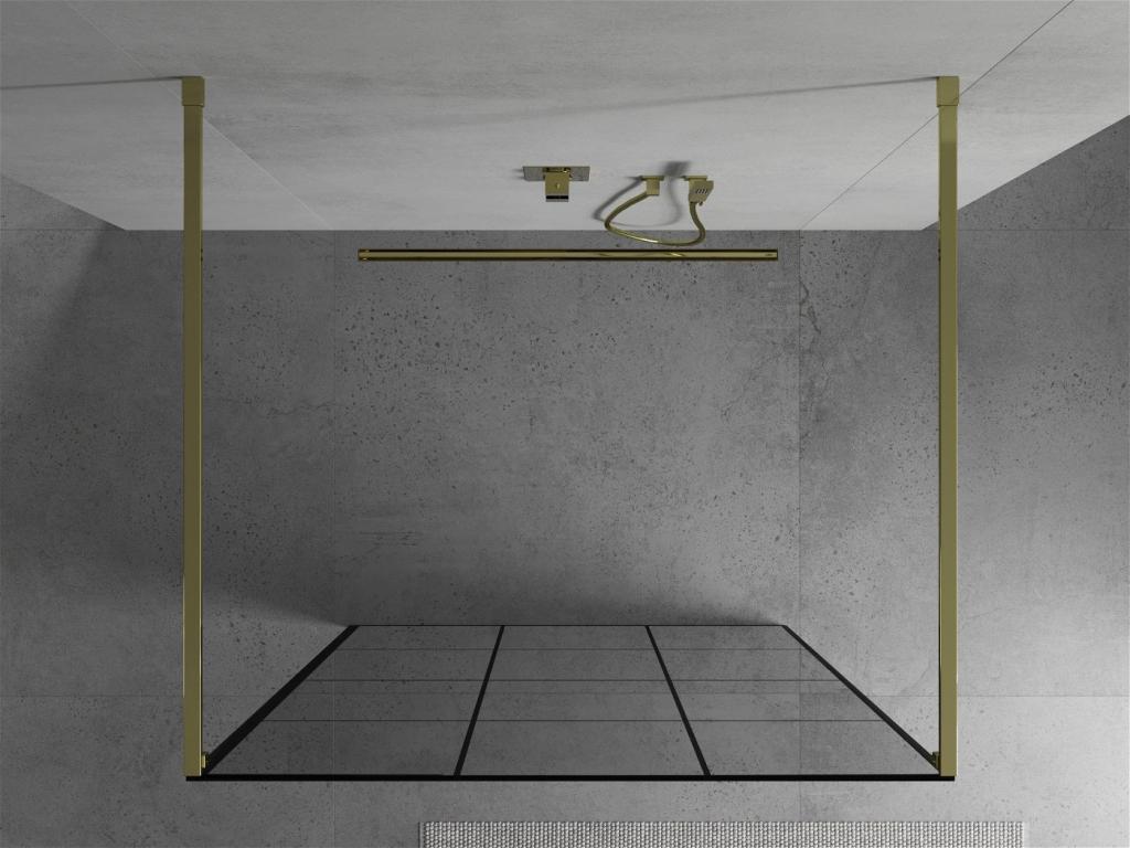 MEXEN/S - KIOTO samostatne stojaca sprchová zástena 100 x 200 cm, transparent/čierna vzor 8 mm, zlatá (800-100-002-50-77)