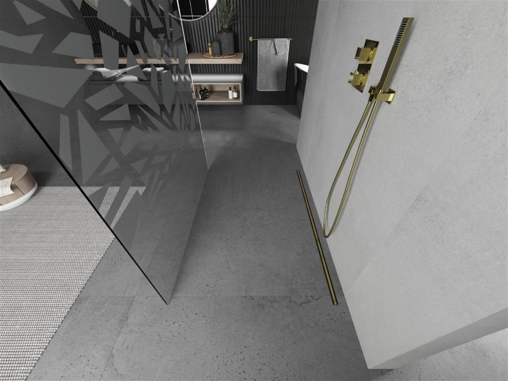 MEXEN/S - KIOTO samostatne stojaca sprchová zástena 100 x 200 cm, transparent/biela vzor 8 mm, zlatá (800-100-002-50-85)