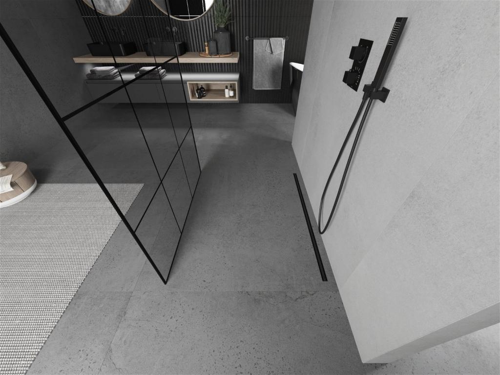 MEXEN/S - KIOTO samostatne stojaca sprchová zástena 100 x 200 cm, transparent/čierna vzor 8 mm, čierna (800-100-002-70-77)