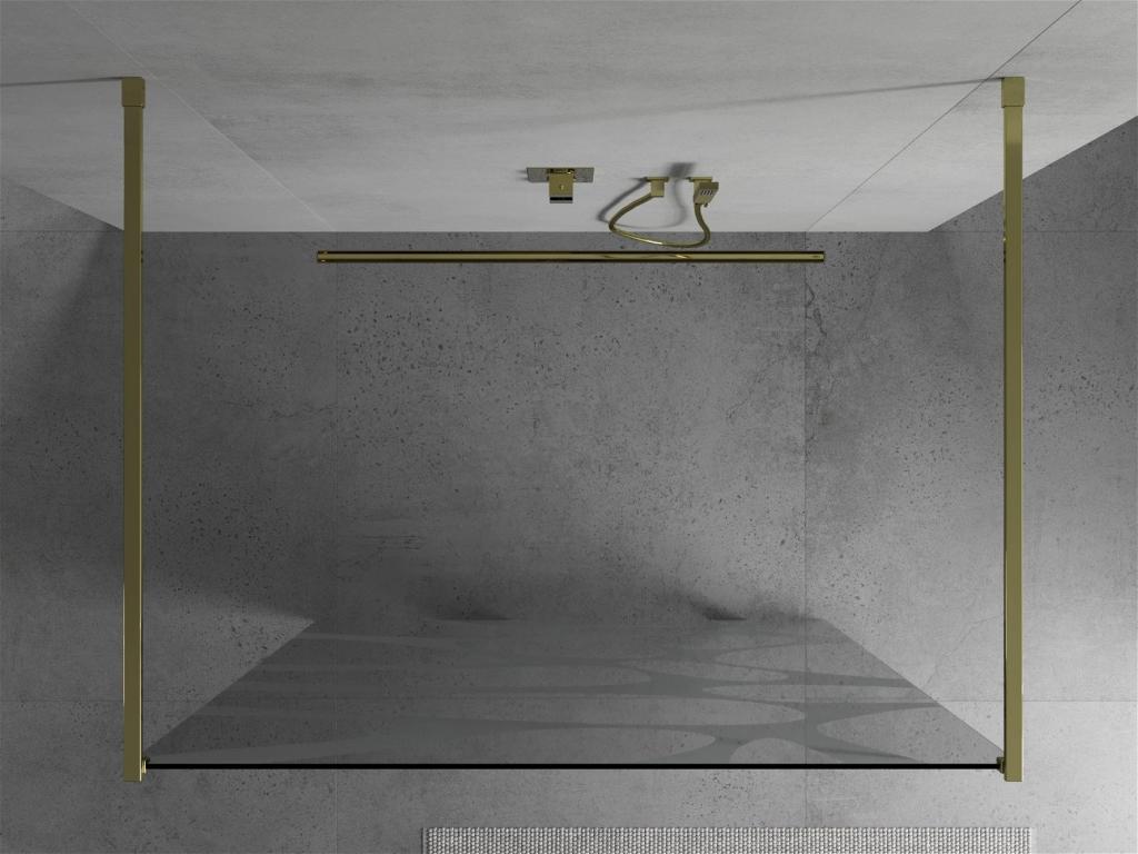 MEXEN/S - KIOTO samostatne stojaca sprchová zástena 110 x 200 cm, transparent/biela vzor 8 mm, zlatá (800-110-002-50-97)