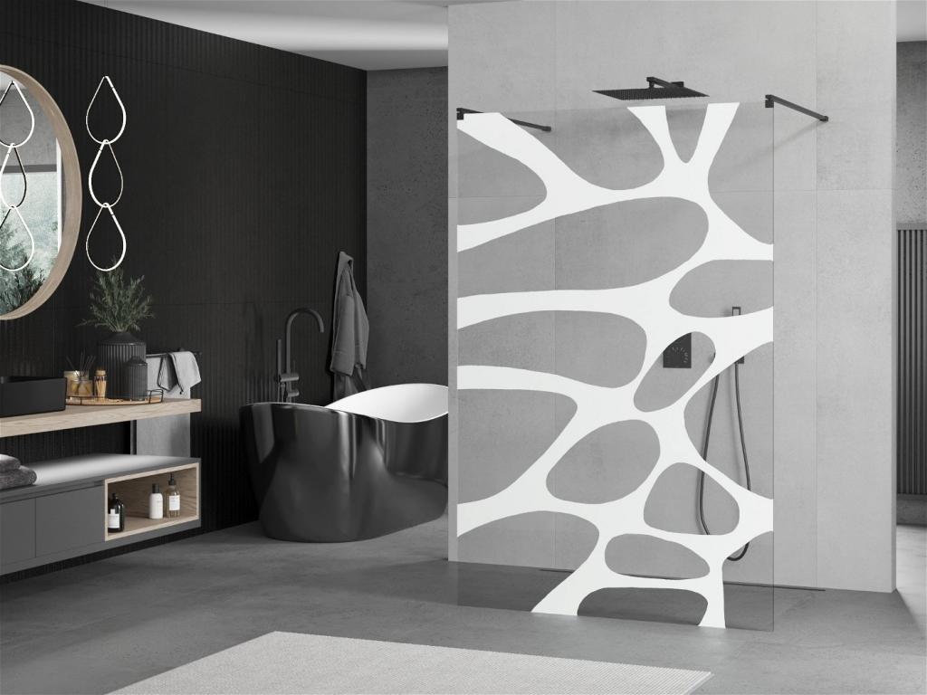 MEXEN/S - KIOTO samostatne stojaca sprchová zástena 110 x 200 cm, transparent/biela vzor 8 mm, čierna (800-110-002-70-97)