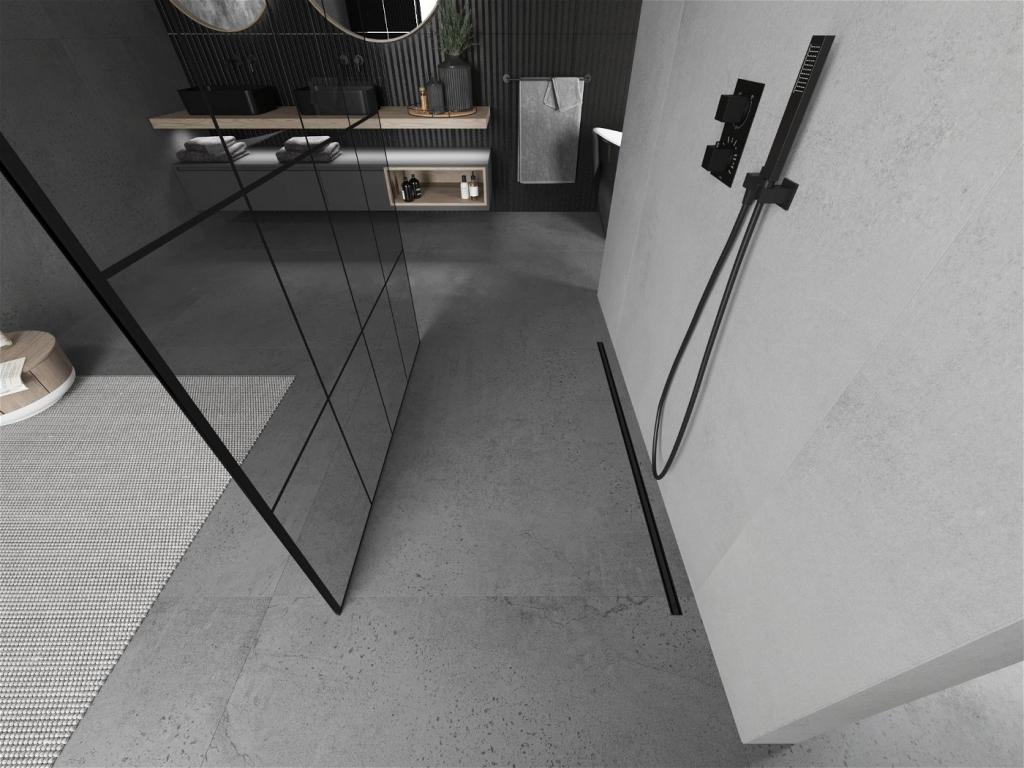 MEXEN/S - KIOTO samostatne stojaca sprchová zástena 130 x 200 cm, transparent/čierna vzor 8 mm, čierna (800-130-002-70-77)