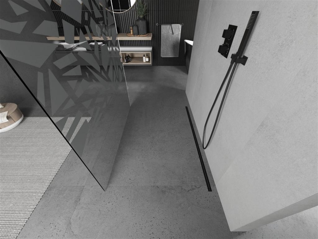 MEXEN/S - KIOTO samostatne stojaca sprchová zástena 130 x 200 cm, transparent/biela vzor 8 mm, čierna (800-130-002-70-85)