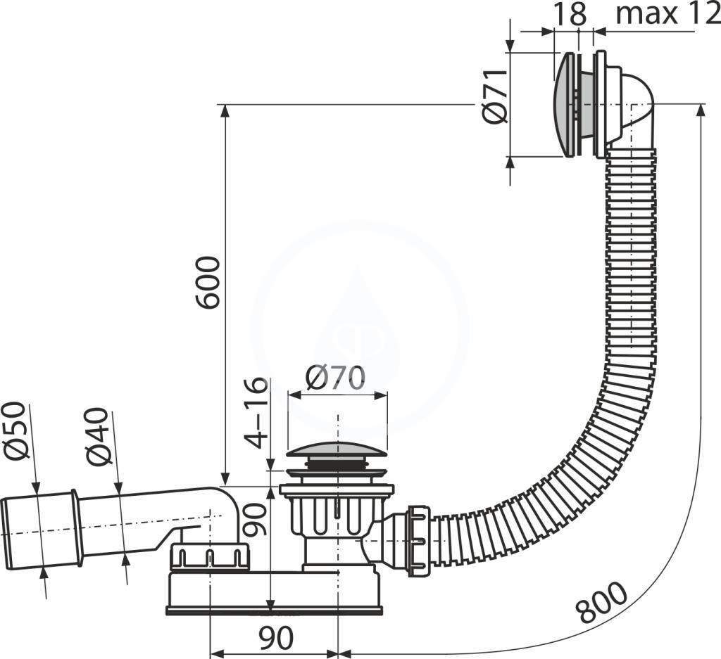 Kielle - Odtokové soupravy Vaňová odtoková a prepadová súprava, dĺžka 800 mm, ClickClack, kov (11601010)