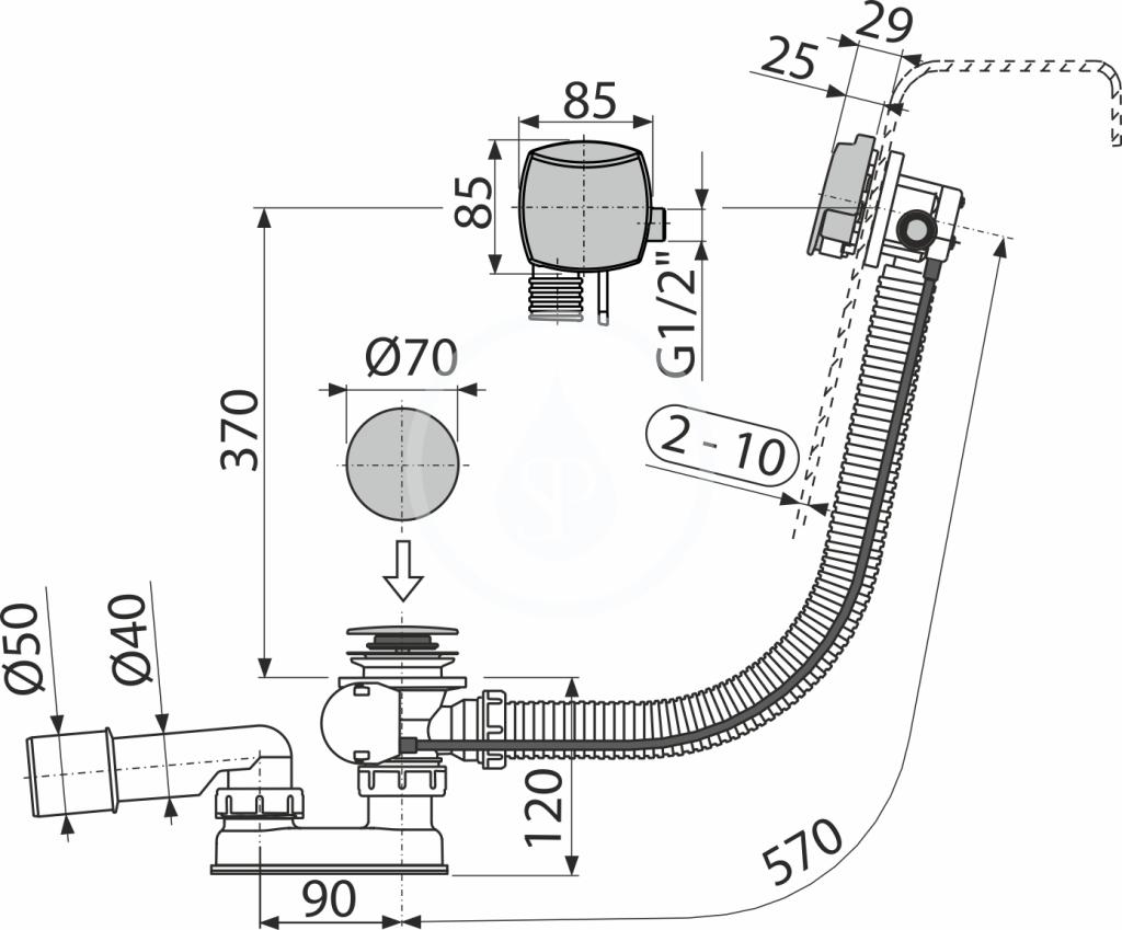 Kielle - Odtokové soupravy Vaňová odtoková a prepadová súprava s napúšťaním, dĺžka 570 mm, chróm (11601030)
