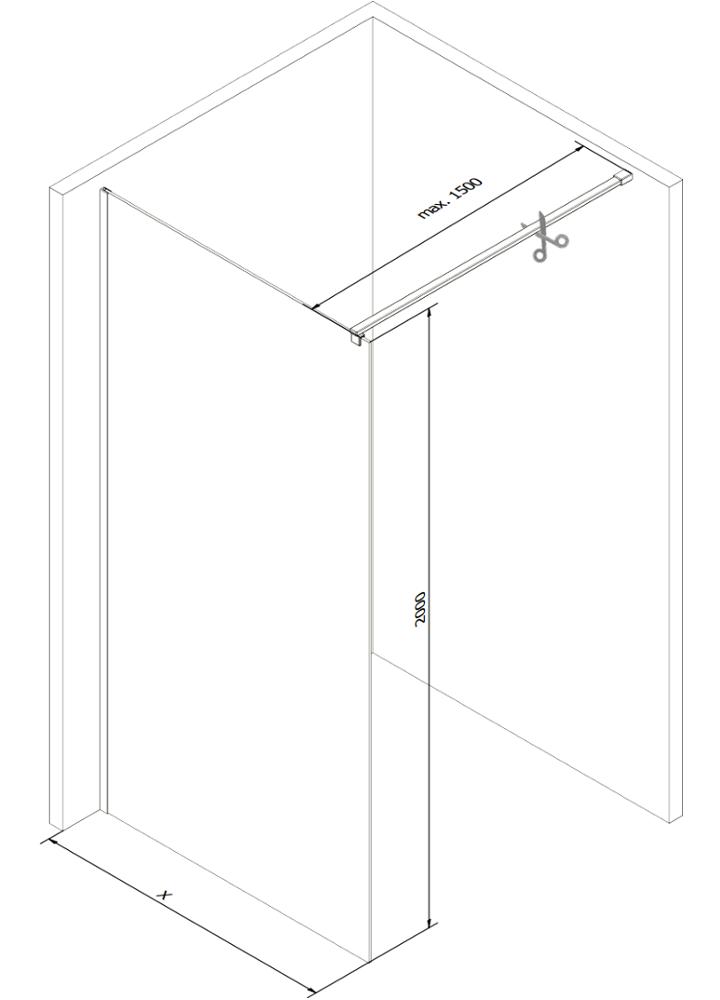MEXEN/S - KIOTO Sprchová zástena WALK-IN 70 x 200 cm, transparent/čierny vzor 8 mm, biela (800-070-101-20-70)