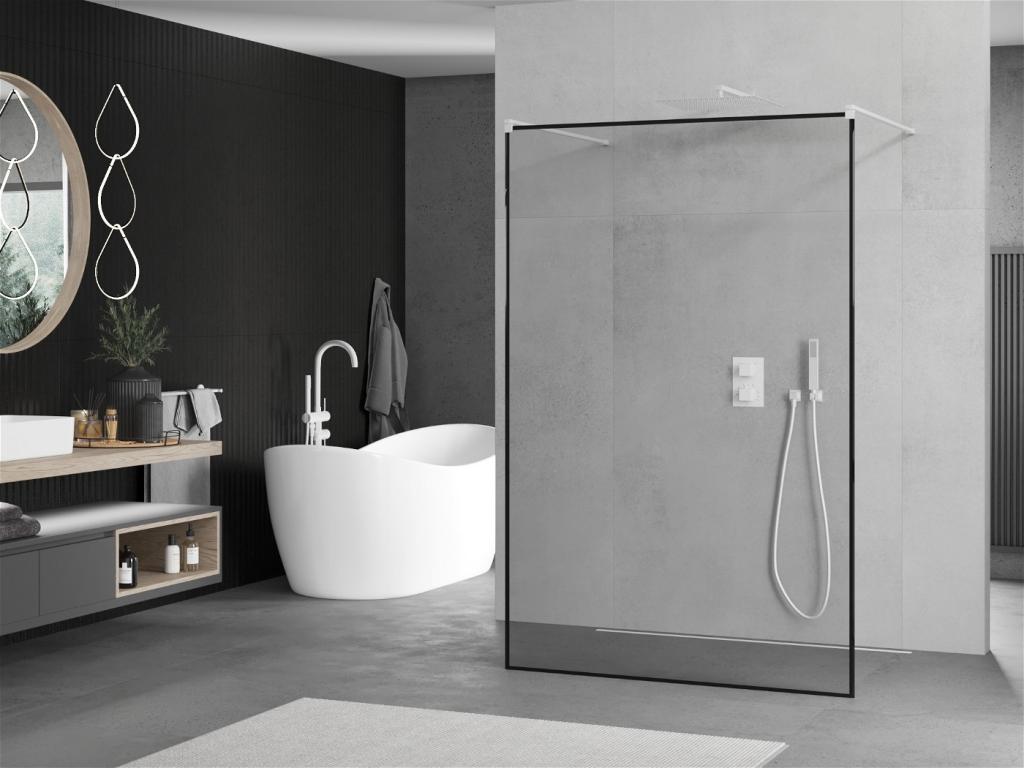MEXEN/S - KIOTO samostatne stojaca sprchová zástena 120 x 200 cm, transparent/čierny vzor 8 mm, biela (800-120-002-20-70)