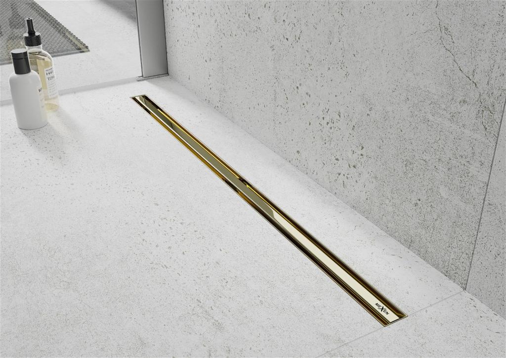 MEXEN - Flat 360° Slim podlahový žľab 130 cm, zlatá (1541130)