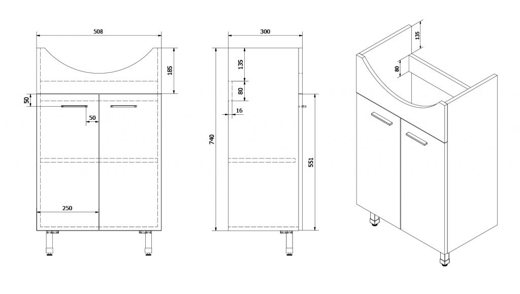 AQUALINE - ZOJA umývadlová skrinka 50,5x74x30cm, dub platin (51057)
