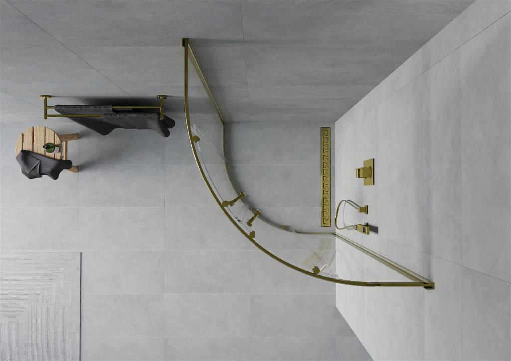 MEXEN - Rio sprchovací kút štvrťkruh 70 x 70 cm, transparent, zlatá (863-070-070-50-00)