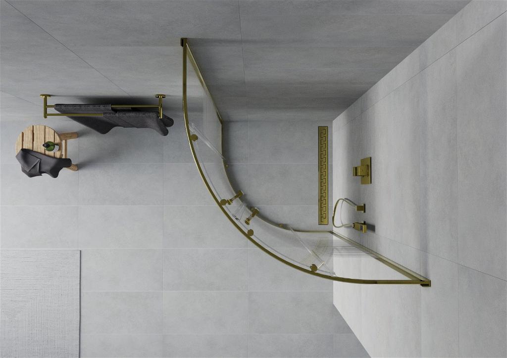 MEXEN - Rio sprchovací kút štvrťkruh 80 x 80 cm, pruhy, zlatá (863-080-080-50-20)