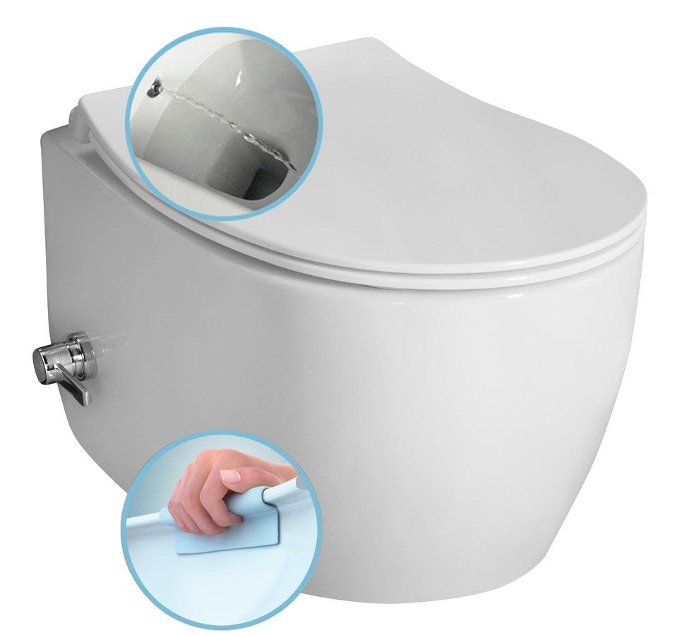 ISVEA - SENTIMENTI závesná WC misa Rimless, integrovaný ventil a bidetová spŕška 36x51cm, biela 10ARS1010