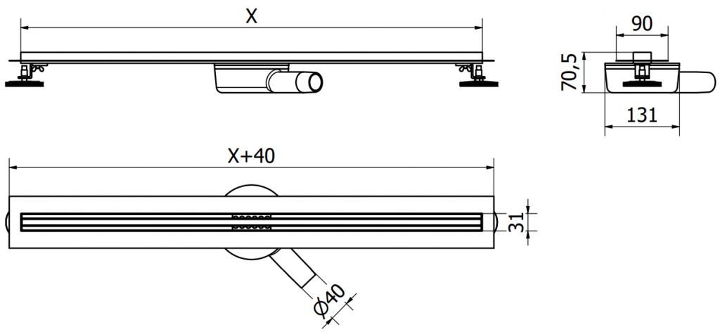 MEXEN - Flat 360° Slim podlahový žľab 160 cm, chróm (1041160)