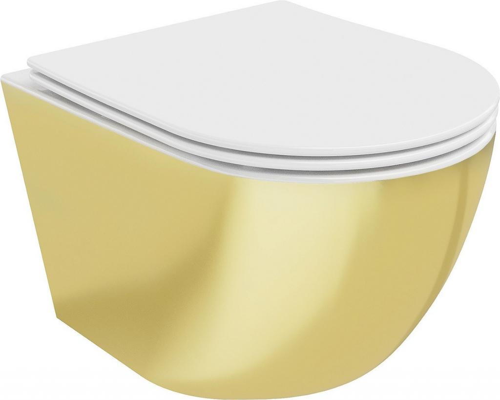 MEXEN - Lena Závesná WC misa vrátane sedátka s slow-slim, duroplast, biela/zlatá 30224006