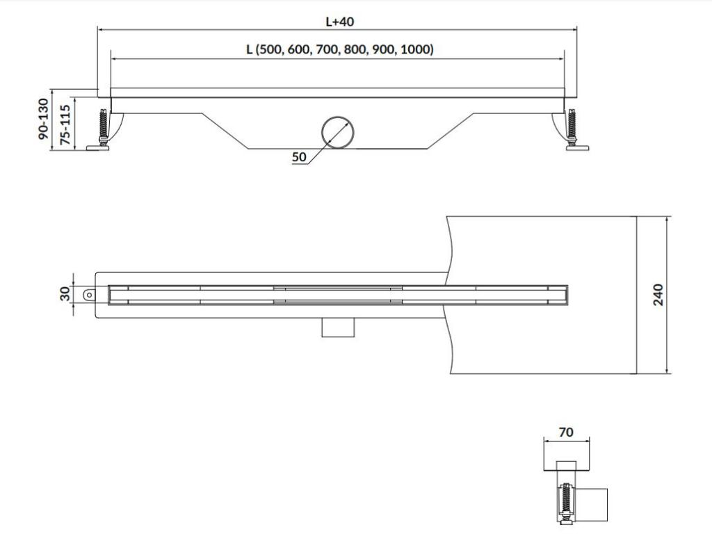 CERSANIT - Lineárny odtokový žľab SLIM TAKO 80, oceľ (S907-014)
