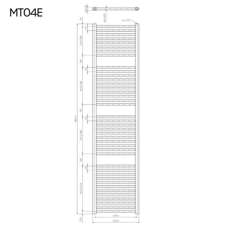MEREO - Vykurovací rebrík rovný 450x1850 mm, biely, elektrický (MT04E)