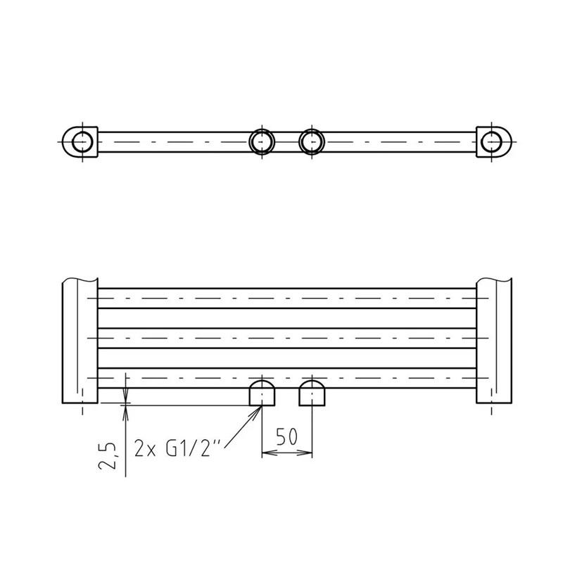 MEREO - Vykurovací rebrík, rovný, 450x1850 mm, biely, stredové pripojenie (MT04S)