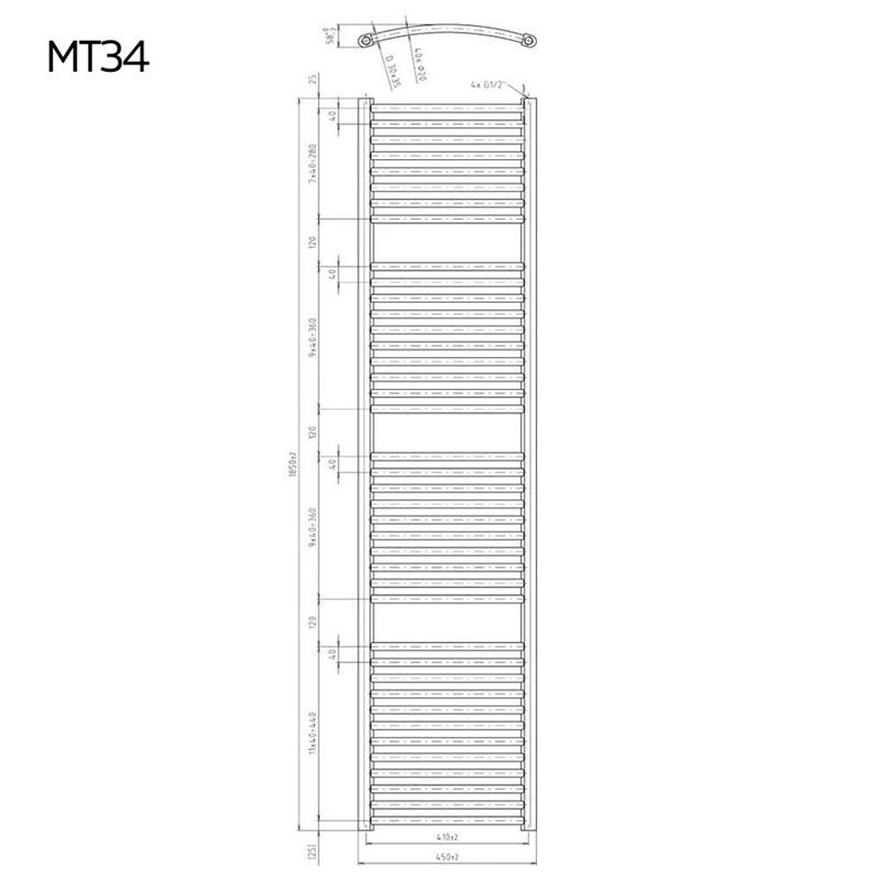 MEREO - Vykurovací rebrík oblý 450x1850 mm, biely, elektrický (MT34E)