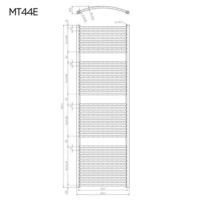 MEREO - Vykurovací rebrík oblý 600x1850 mm, biely, elektrický (MT44E)