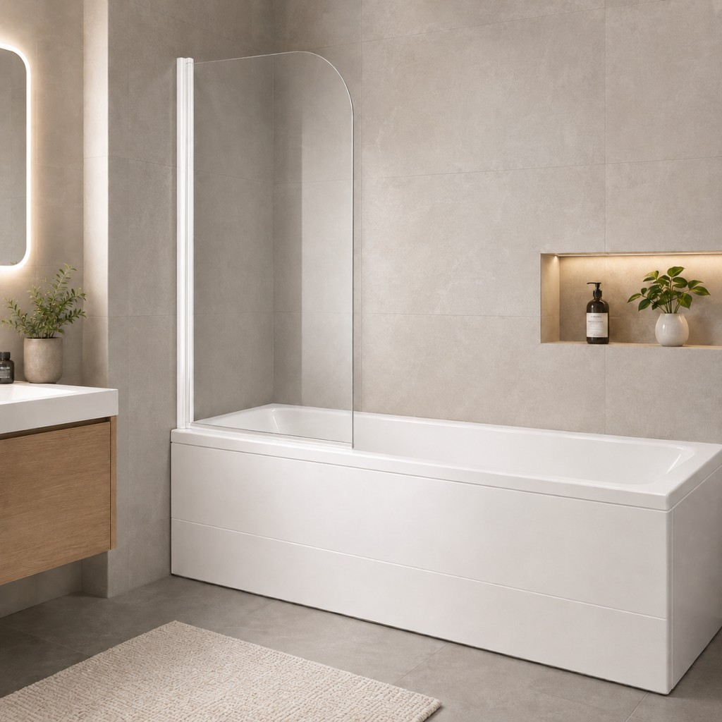 OLSEN SPA - Vaňová zástena LUCCA - Farba rámu zásteny - Hliník biely, Rozmer A - 75 cm, Smer zatváranie - Univerzálny Ľavé / Pravé, Výplň - Číre bezpečnostné sklo - 6 mm OLVLUC76