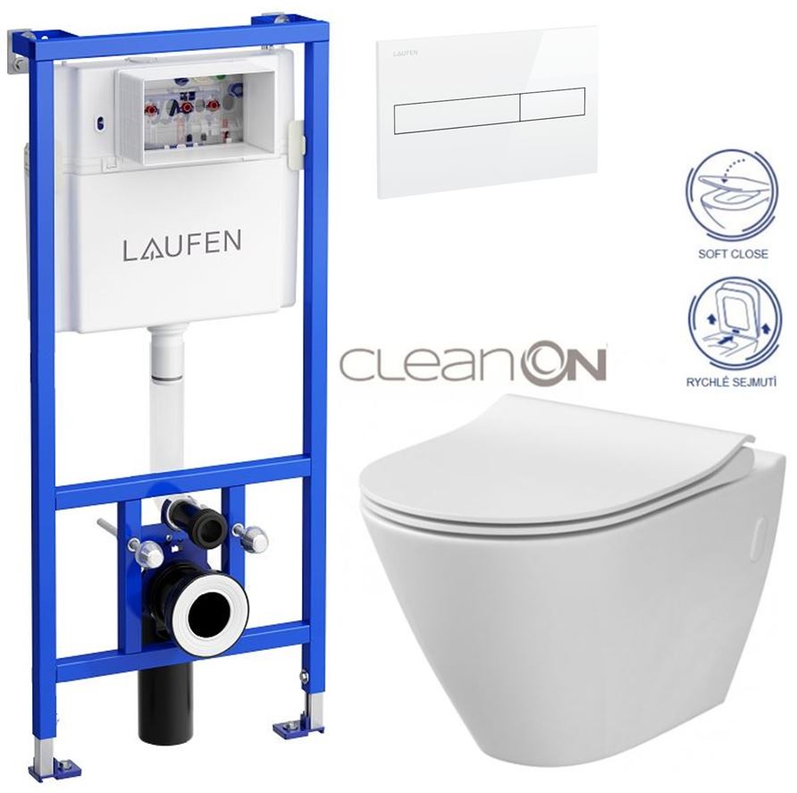 E-shop LAUFEN Rámový podomietkový modul CW1 SET s bielym tlačidlom + WC CERSANIT CLEANON CITY H8946600000001BI CI1