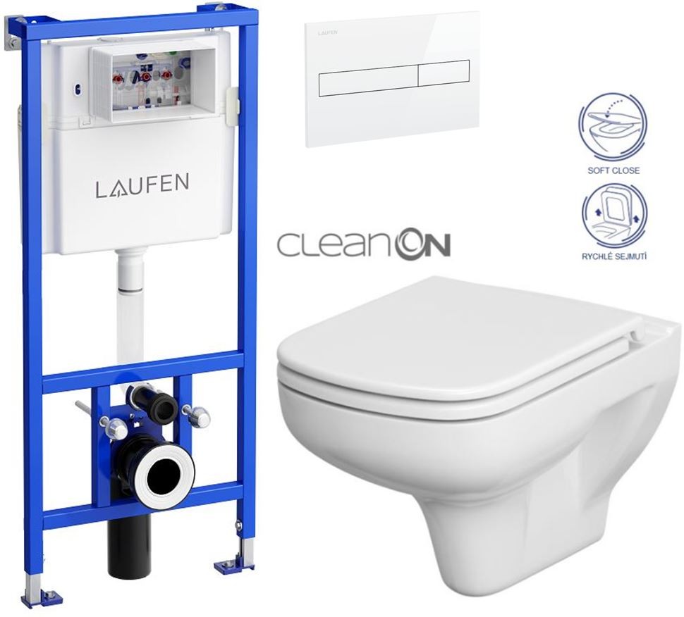 E-shop LAUFEN Rámový podomietkový modul CW1 SET s bielym tlačidlom + WC CERSANIT CLEANON COLOUR + SEDADLO H8946600000001BI CN1