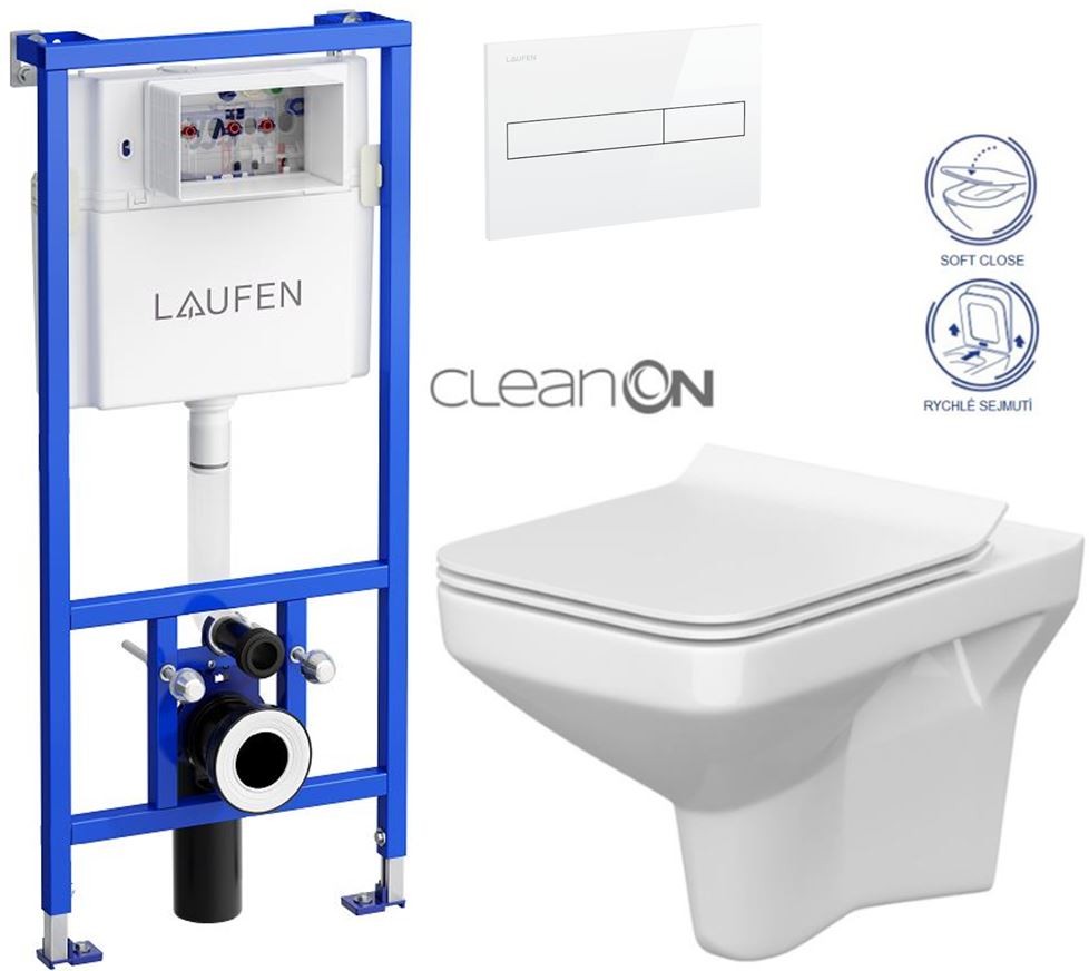 E-shop LAUFEN Rámový podomietkový modul CW1 SET s bielym tlačidlom + WC CERSANIT CLEANON COMO + SEDADLO H8946600000001BI CO1
