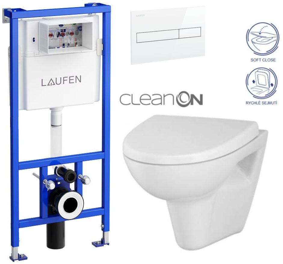 E-shop LAUFEN Rámový podomietkový modul CW1 SET s bielym tlačidlom + WC CERSANIT CLEANON PARVA + SEDADLO H8946600000001BI PA1