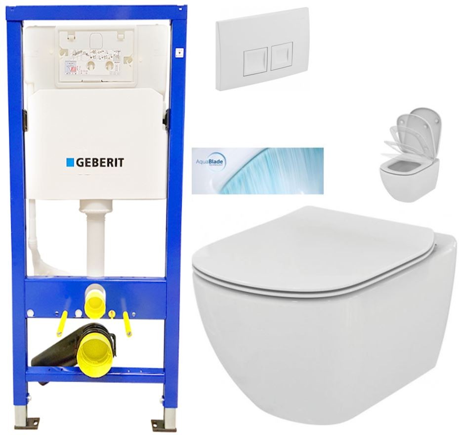 E-shop GEBERIT DuofixBasic s bielym tlačidlom DELTA50 + WC Ideal Standard Tesi so sedadlom SoftClose, AquaBlade 458.103.00.1 50BI TE1