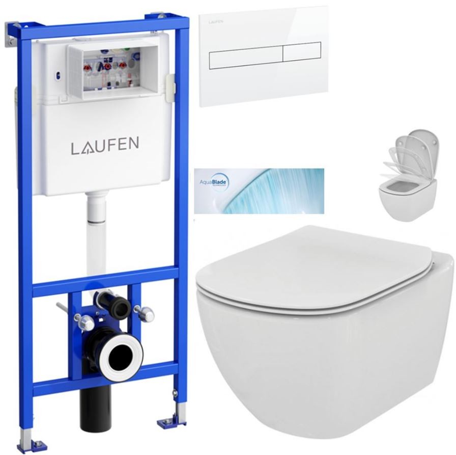 E-shop LAUFEN Rámový podomietkový modul CW1 SET s bielym tlačidlom + WC Ideal Standard Tesi so sedadlom SoftClose, AquaBlade H8946600000001BI TE1