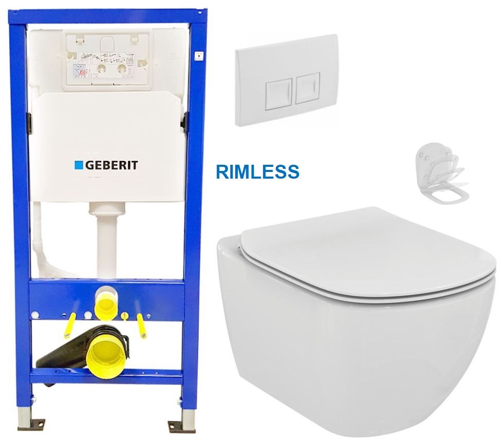 E-shop GEBERIT DuofixBasic s bielym tlačidlom DELTA50 + WC Ideal Standard Tesi se sedlem RIMLESS 458.103.00.1 50BI TE2