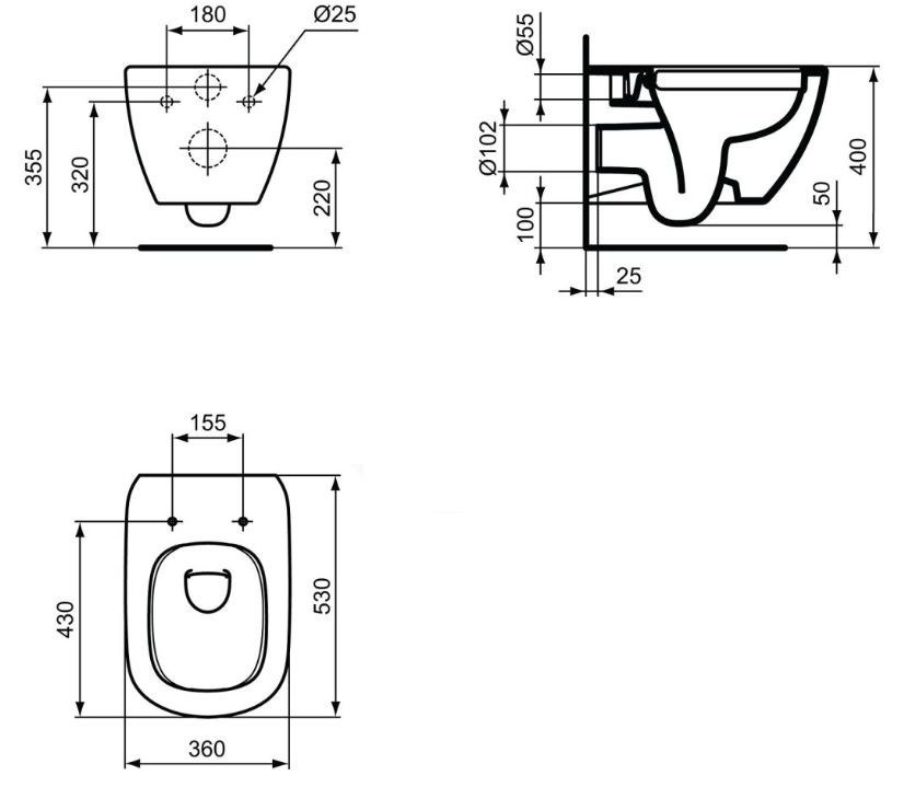 ALCADRAIN Renovmodul - predstenový inštalačný systém s chrómovým tlačidlom M1721 + WC Ideal Standard Tesi se sedlem RIMLESS (AM115/1000 M1721 TE2)
