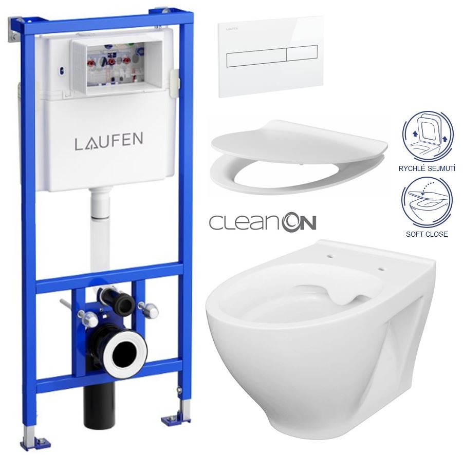 E-shop LAUFEN Rámový podomietkový modul CW1 SET s bielym tlačidlom + WC CERSANIT CLEANON MODUO + SEDADLO H8946600000001BI MO1